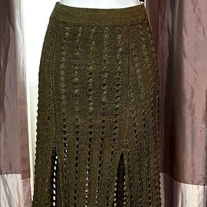 Olive crochet high waisted maxi skirt